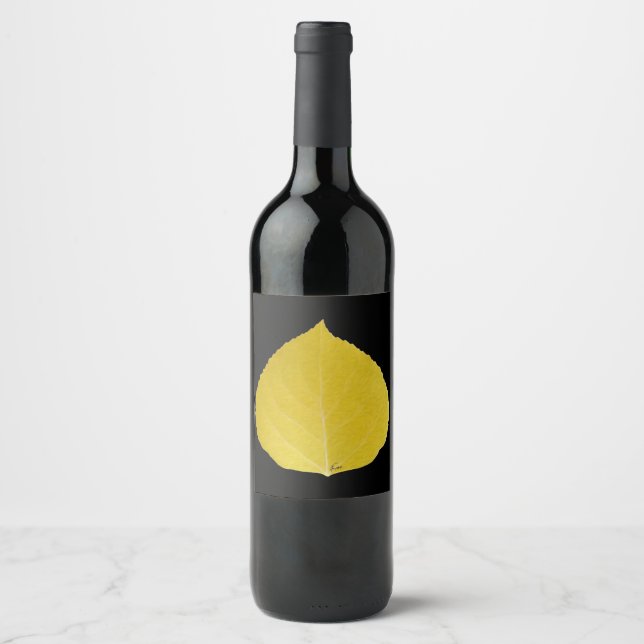Gult Aspen Löv #5 Vinflaska Etikett (Framsida)