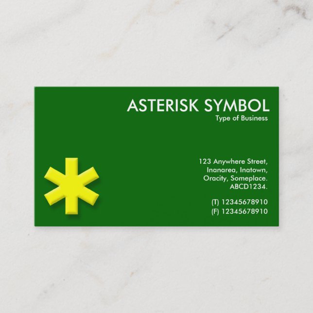 Gult Asterisk Symbol - Grass Grönt (006600) Visitkort (Framsida)