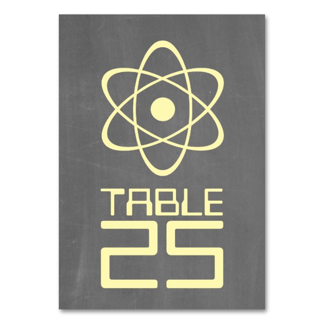 Gult Atomic Chalkboard Bord-kort Bordsnummer (Framsidan)
