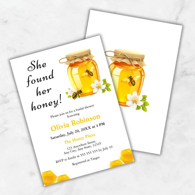 Gult att hon hittade sin honungs Möhippa Inbjudningar (Yellow She Found Her Honey Bridal Shower Invitation  )