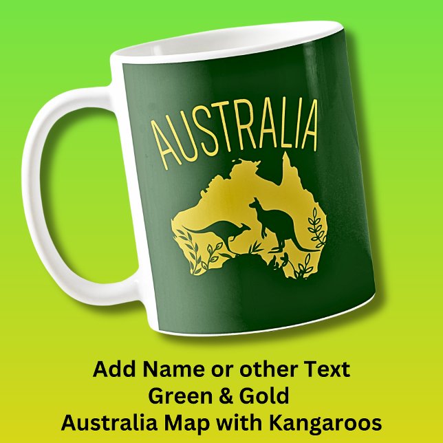 Gult Australien Karta med Kangaroos på Mörk grönt Kaffemugg (Skapare uppladdad)