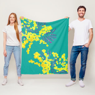 Gult av  av vattenfärgen blommigt mimosa art tema  fleecefilt