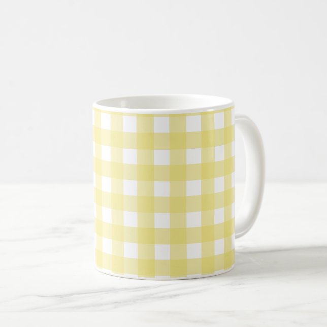gult av blek och vit gingham kaffemugg (Framsida höger)