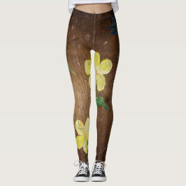 gult av blommålningsfärg leggings