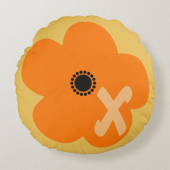 Gult av Bright Orange blomma Rund Kudde (Framsidan)
