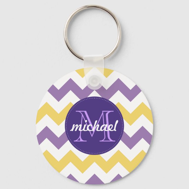 Gult av Chevron Lila Monogrammed Circle Stitches Nyckelring (Framsida)