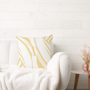 Gult av Creamy Butter och White Curvy Rand Boho Kudde