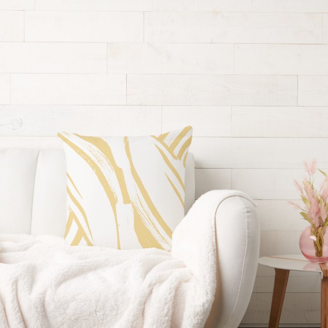 Gult av Creamy Butter och White Curvy Rand Boho Kudde (Soffa)