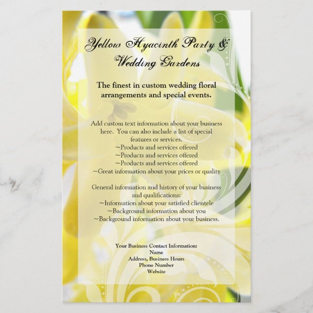 Gult av elegant Hyacint med Vit Swirl Flygblad (Framsidan)