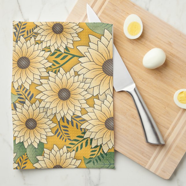 Gult av fetstil, Blommigt Sunny Solros Garden Kökshandduk (Vikt i Fjärdedel)