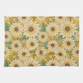 Gult av fetstil, Blommigt Sunny Solros Garden Kökshandduk