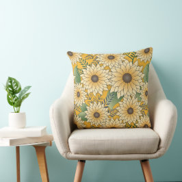 Gult av fetstil, Blommigt Sunny Solros Garden Kudde