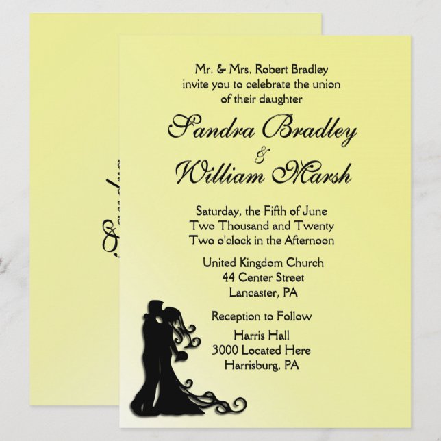 Gult av groom inbjudningar (Fram/baksida)