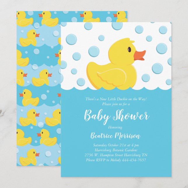 Gult av gummi Ducky Baby Shower Kön Neutral Inbjudningar (Fram/baksida)