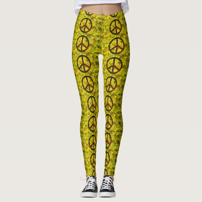 gult av hippie groovy peace symboler leggings (Framsida)