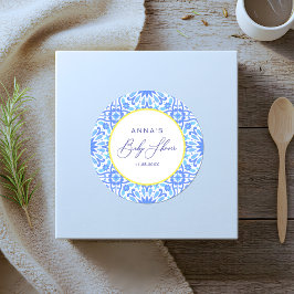 Gult av italiensk blå bricka för babyskor runt klistermärke