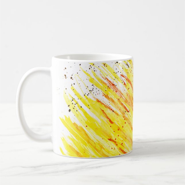 Gult av ljusfärglös abstrakt, orange röd svart kaffemugg (Vänster)