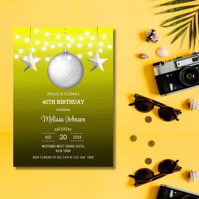 Gult av ljusstrålande  i Silver Star Gradient Birt Inbjudningar (Skapare uppladdad)