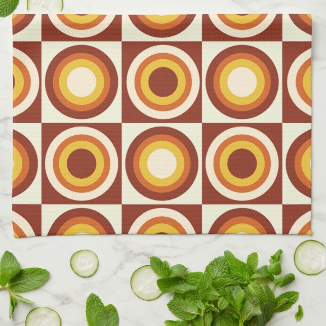 Gult av mittårscykler för Orange på fyrkanter Kökshandduk (Vikta)