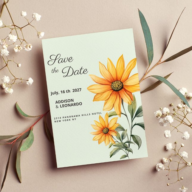 Gult av orangen Mint grönt -  - Spara datum Inbjudningar (Mint green orange yellow sunflower Save the Date)