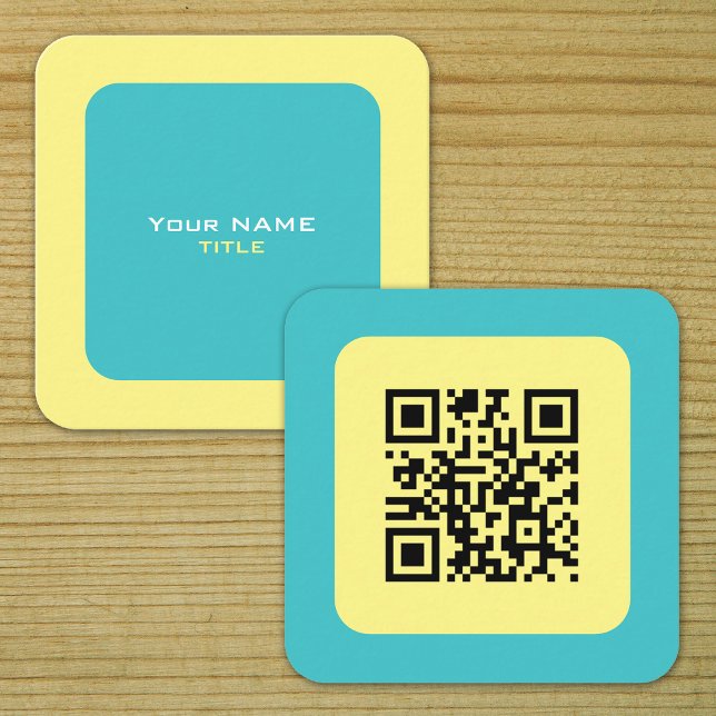 Gult av QR-anpassningsbar och blå Fyrkantigt Visitkort (QR Code Colorful Yellow and Blue Business Cards)