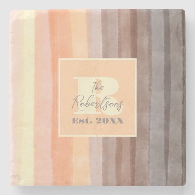 Gult av rand brunfärgad orange i monogram stenunderlägg (Framsidan)