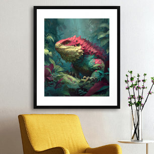 Gult av röd grönt, dragon i djungelblad poster