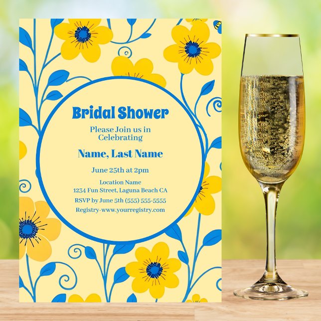 Gult av smör och blå Blommigt-Möhippa Inbjudningar (Butter Yellow and Blue Floral-Bridal Shower Invitation )