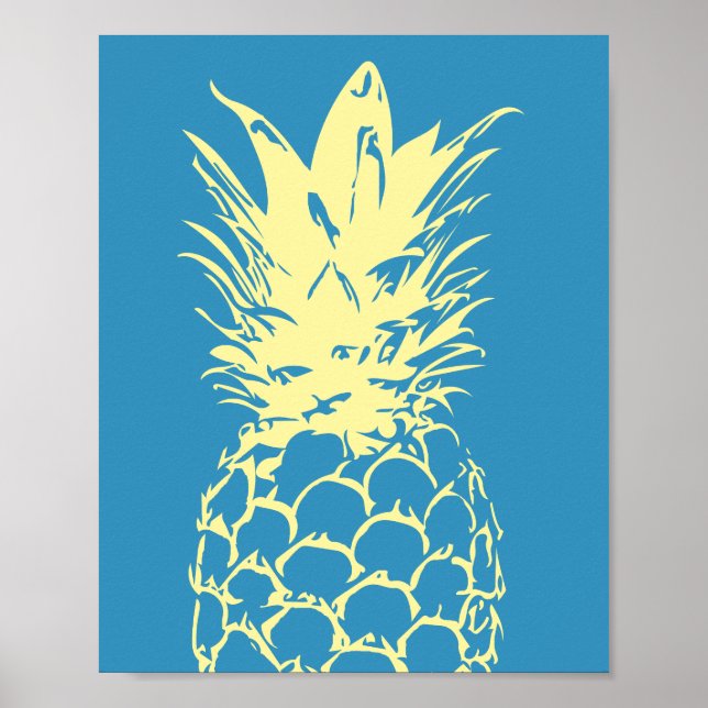 Gult av väggkonst Ananas design på blått (Framsidan)