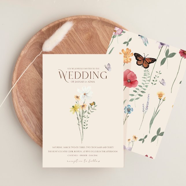 Gult av vimatisk Daisy Wildblommor Bröllop Inbjudningar (Whimsical Daisy Yellow Wildflowers Wedding Invitation)