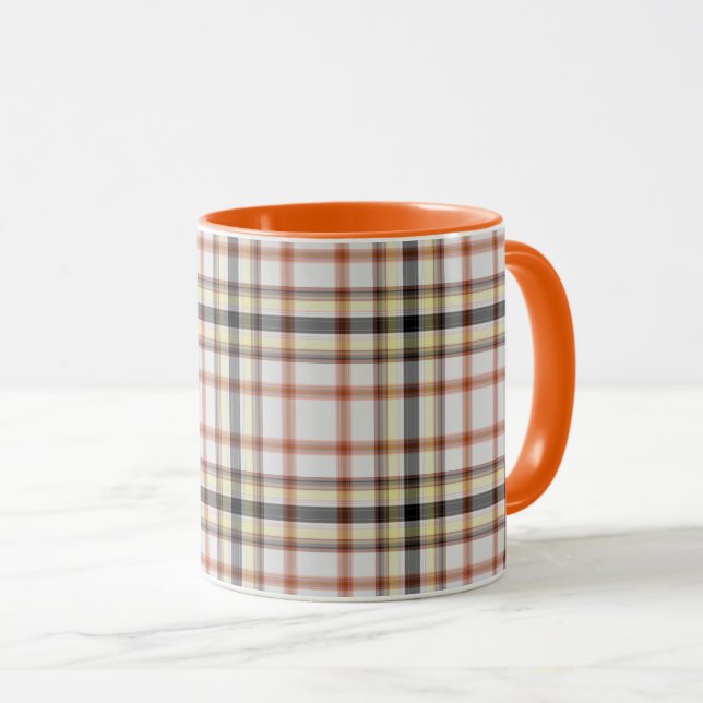 Gult av vit svart Orange Tartan Play Mugg (Framsida höger)