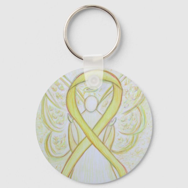 Gult Awareness Ribbon Angel Anpassningsbar Art Key Nyckelring (Framsida)