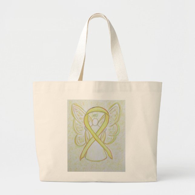 Gult Awareness Ribbon Angel Anpassningsbar Tote Ba Jumbo Tygkasse (Framsidan)