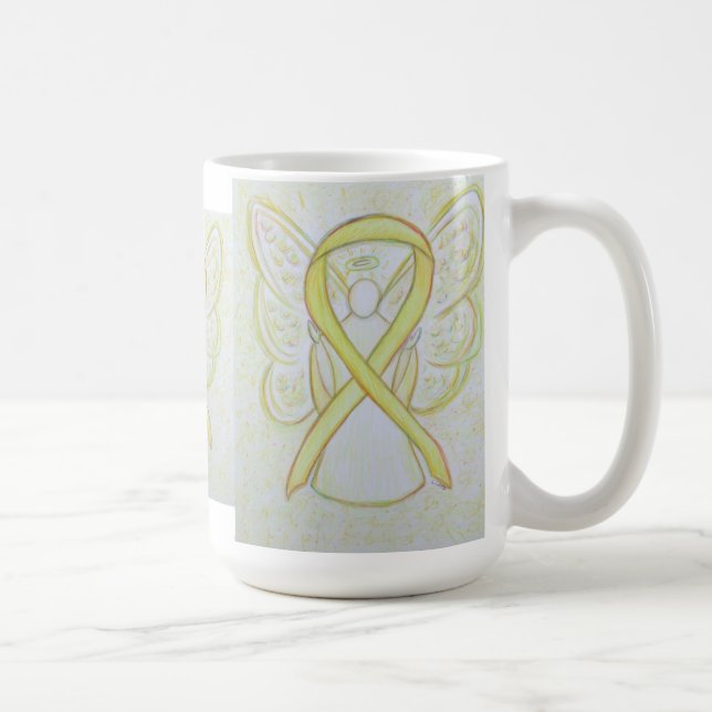 Gult Awareness Ribbon Angel Art Coffee Mugg (Höger)