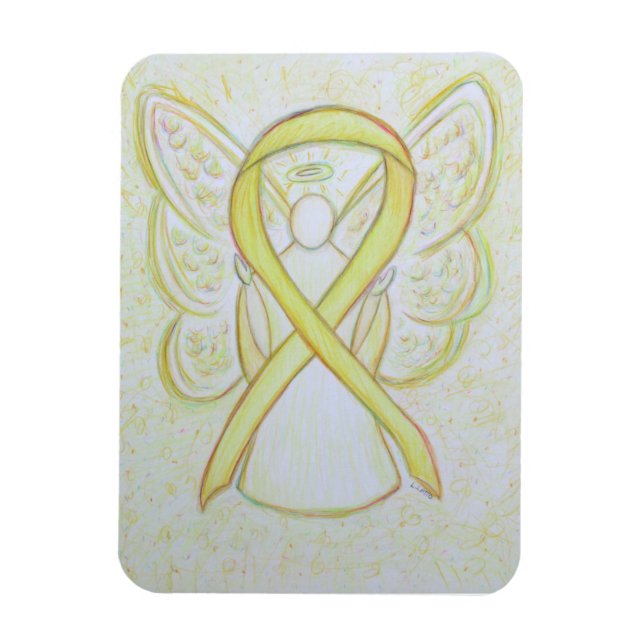 Gult Awareness Ribbon Angel Art Magnet (Vertikal)