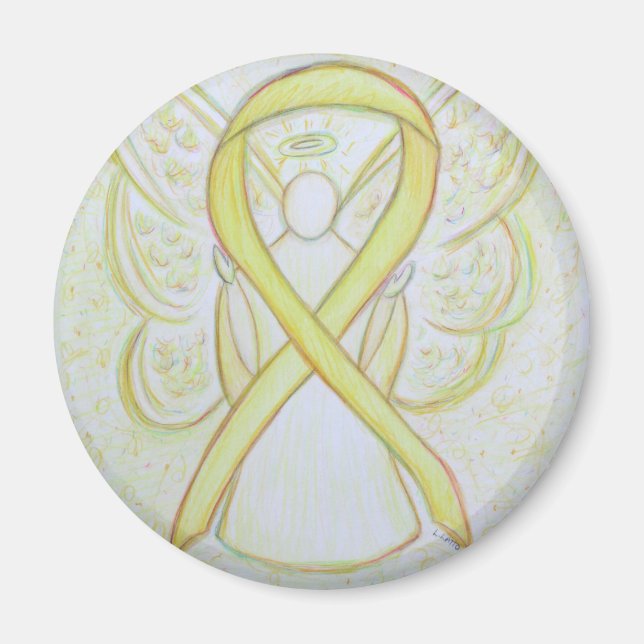 Gult Awareness Ribbon Angel Art Magnets Magnet (Framsidan)