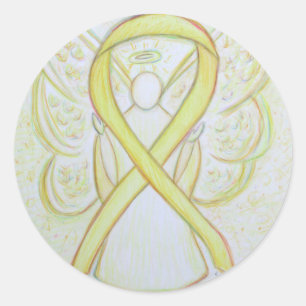 Gult Awareness Ribbon Angel Decal Stickers Runt Klistermärke