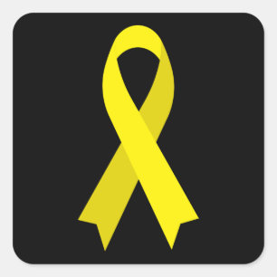 Gult Awareness Ribbon av Janz Black Fyrkantigt Klistermärke