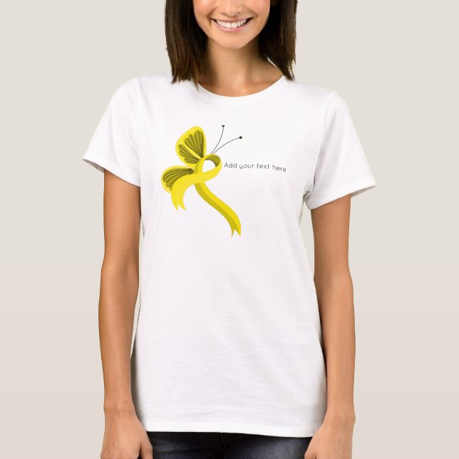 Gult Awareness Ribbon Butterfly T-Shirt (Framsida)