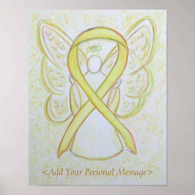 Gult Awareness Ribbon Guardian Angel Art Skriv ut Poster (Framsidan)