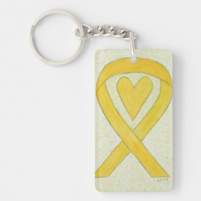 Gult Awareness Ribbon Heart Anpassningsbar Art Key (Framsidan)