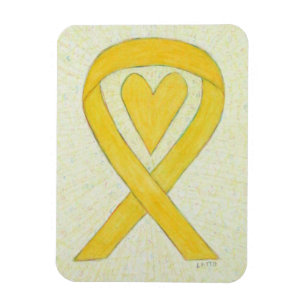 Gult Awareness Ribbon Heart Anpassningsbar Magnet 