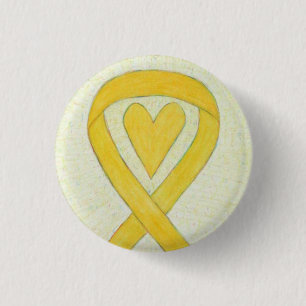 Gult Awareness Ribbon Heart Anpassningsbar Pin But Knapp