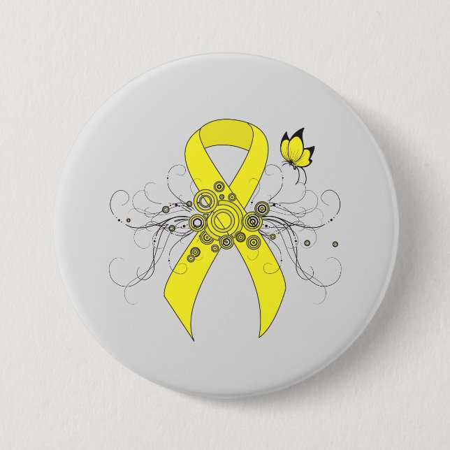 Gult Awareness Ribbon med Butterfly Knapp (Framsida)