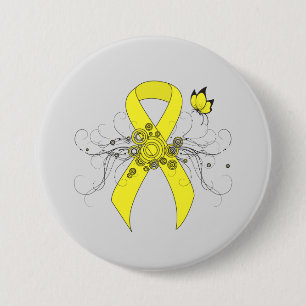 Gult Awareness Ribbon med Butterfly Knapp
