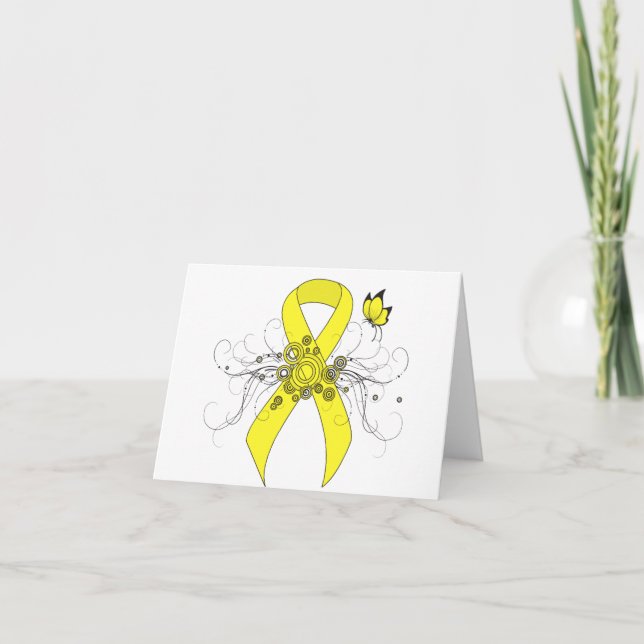 Gult Awareness Ribbon med Butterfly Kort (Framsida)