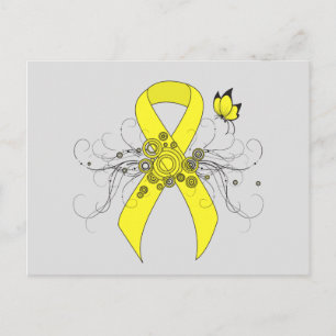 Gult Awareness Ribbon med Butterfly Vykort
