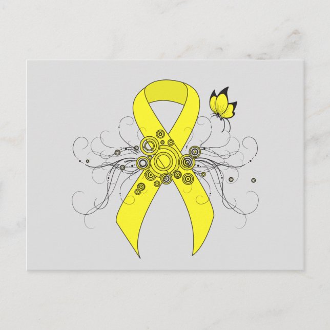 Gult Awareness Ribbon med Butterfly Vykort (Framsida)