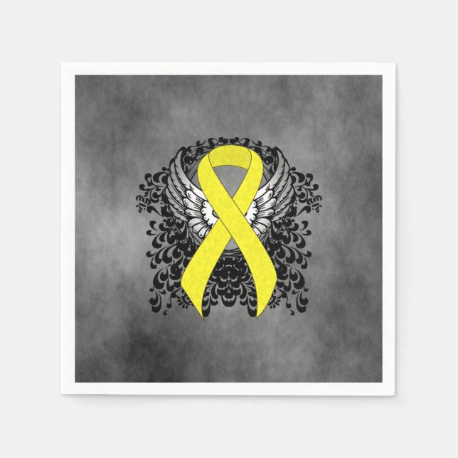 Gult Awareness Ribbon med Vingar Pappersservett (Framsidan)