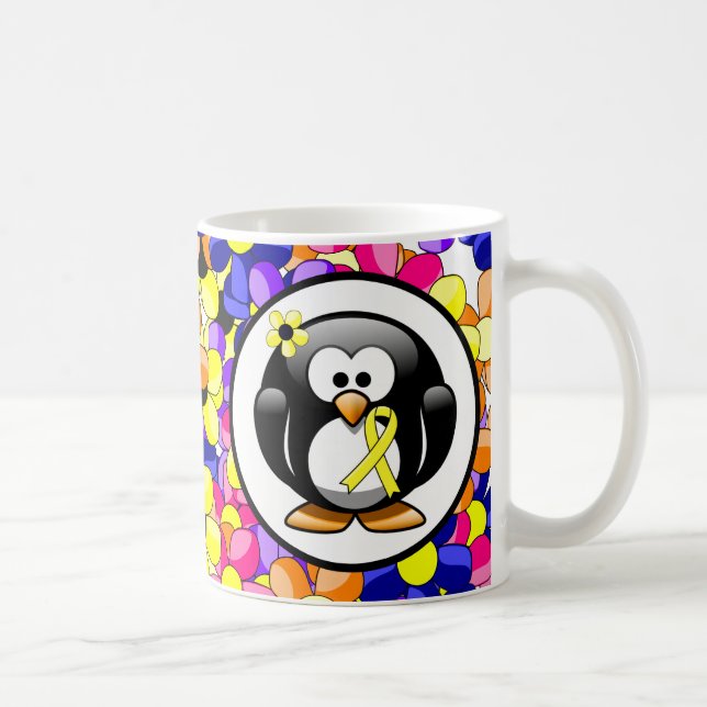Gult Awareness Ribbon Penguin Kaffemugg (Höger)